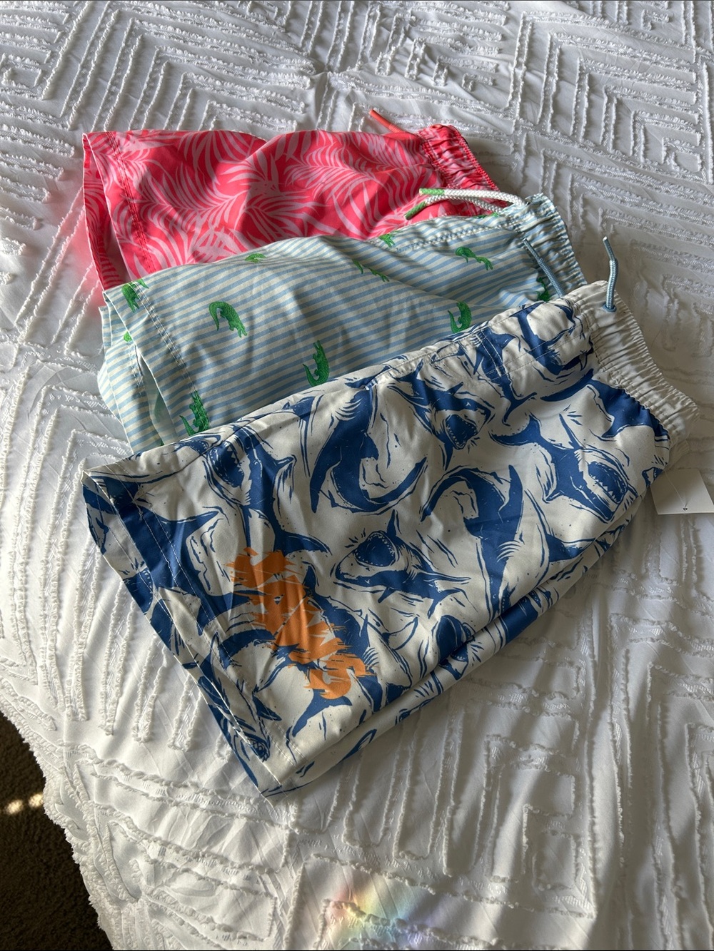 Lot of 3 Kids Drawstring Elastic Waist Swim Shorts Art Cszlass, Jaws, Cat & Jack